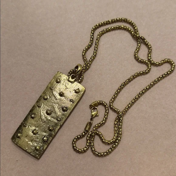 Fabulous Goldtone Rectangular Pendant Necklace with Multicolor Colorful Stones - Picture 6 of 6